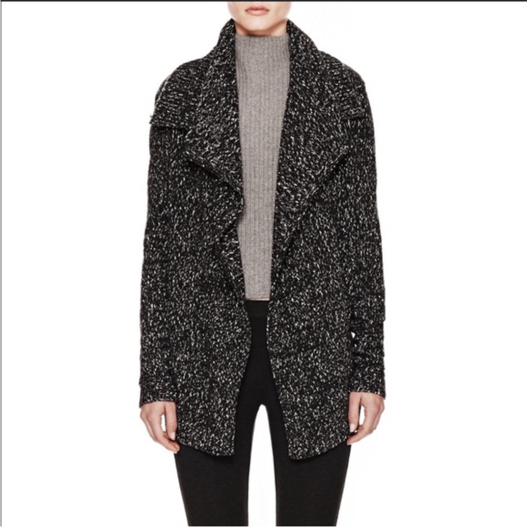 Theory Winxie G Chunky Oversized Wool Shawl Cardigan Size Medium Black Marled